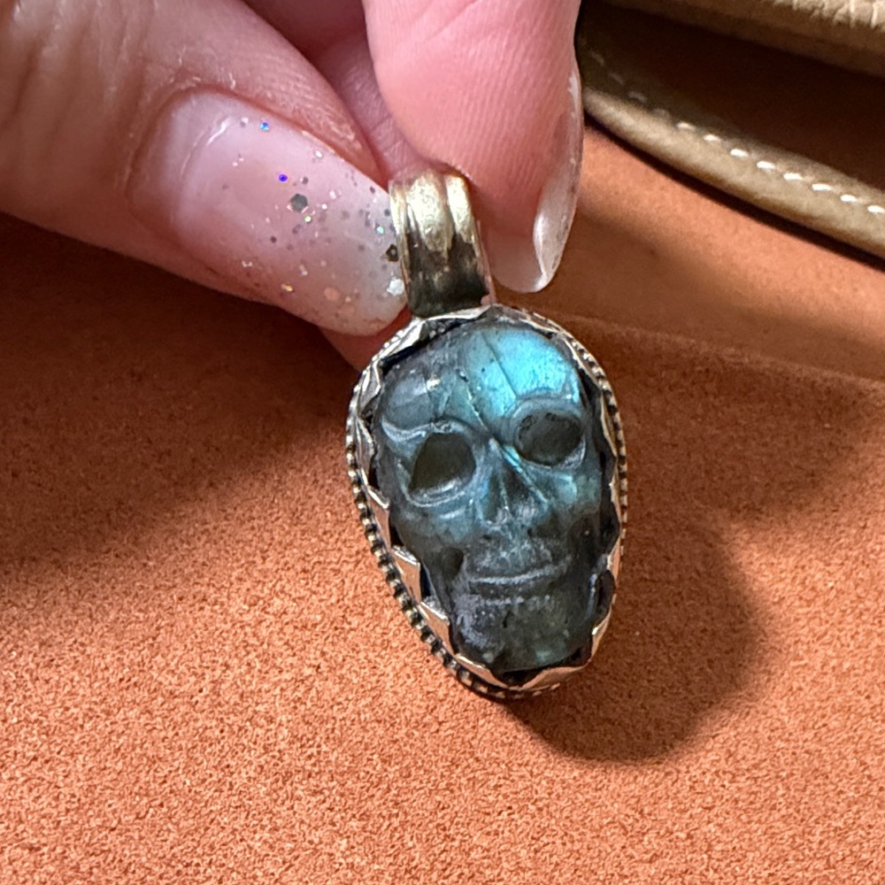 Labradorite Skull Pendant